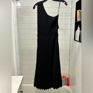 Ted Baker Black One-Shoulder Pleated Midi Dress